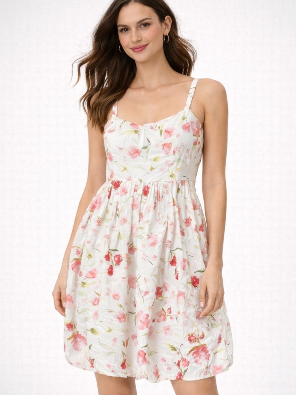Wishlist Floral Cottagecore Mini Dress White Pink Smocked Back Sundress NWOT